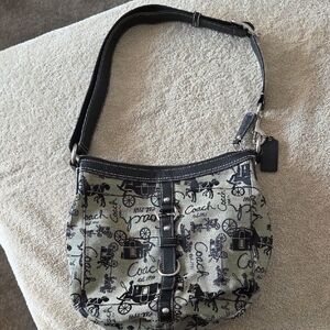 Coach Black and Tan Carriage Print Shoulder Bag